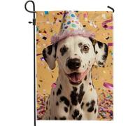 Bandiera per cani con scritta "Happy Birthday", striscione giallo con coriandoli, bandiera da giardino in iuta su entrambi i lati, per decorazione esterna e decorazione per feste, 30,5 x 45,7 cm