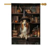 Bandiera per cani da pastore delle Shetland di Halloween, 71 x 101 cm, double-face, per esterni, per decorare esterni, libri magici spaventosi per cuccioli, bandiera per la casa in lino, piccola