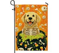 Bandiera per cani di Halloween, striscione da giardino con scheletro arancione a forma di cucciolo, decorazione da esterno in iuta su entrambi i lati, per feste di festa, 30,5 x 45,7 cm