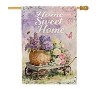 Bandiera per carrello della casa, fiori rustici con api viola primaverili su entrambi i lati, in iuta, decorativa, per esterni, patio, cortile, prato, ingresso, balcone, 71 x 101 cm