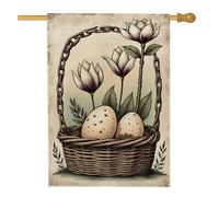 Bandiera per casa a cesto, primavera rustica uova fiori primavera verde iuta double face grande bandiera da giardino per esterni cortile prato patio ingresso 71 x 101 cm
