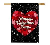 Bandiera per casa a cuore, romantica, festiva, con testo a stelle, per San Valentino, rosso, double face, in iuta, per portico, esterno, patio, cortile, prato, ingresso, balcone, 71 x 101 cm