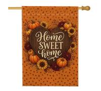 Bandiera per casa a cuore, rustica con zucche di campagna girasoli autunnali arancioni autunnali su entrambi i lati, in iuta, decorativa, per esterni, prato, cortile, patio, ingresso, 71 x 101 cm