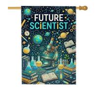 Bandiera per casa al microscopio, libri educativi fantasiosi pianeti istruzione blu tela da imballaggio su entrambi i lati decorativi per esterni bandiere portico per patio esterno prato ingresso
