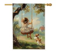 Bandiera per casa altalena, rustica per esterni, con albero per cani, in iuta verde primavera, su entrambi i lati, decorativa, per esterni, cortile, prato, patio, porta d'ingresso, 71 x 101 cm