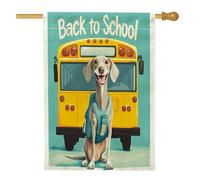 Bandiera per casa con cani levriero e scuolabus, 71 x 101 cm, double face, per decorazione esterna, divertente per il ritorno a scuola, per cuccioli, cortile, casa, casa, classe animali domestici