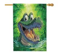 Bandiera per casa con coccodrillo, 71 x 101 cm, double-face, decorativa per esterni, motivo anime, strano alligatore, bandiera per la casa, per bambini, esterni, cortile, prato