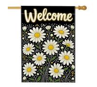 Bandiera per casa con crisantemo, fiori moderni con foglie e boccioli giallo primaverile su entrambi i lati, grande bandiera da giardino per esterni, patio, prato, ingresso campeggio, 71 x 101 cm