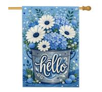 Bandiera per casa con crisantemo, motivo floreale primaverile con scritta "Not Forget Me Bucket Spring Blue Double Sided iuta, grande bandiera da giardino per esterni, patio, cortile, prato, ingresso