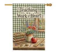 Bandiera per casa con fiori, rustica vintage, libri di frutta Back to Campus, verde, double face, decorativa, per esterni, patio, prato, ingresso, campeggio, 71 x 101 cm