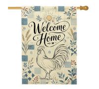 Bandiera per casa con gallo, rustica, con sole e grano blu, su entrambi i lati, grande bandiera da giardino per esterni, patio, cortile, prato, ingresso, balcone, 71 x 101 cm