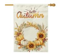 Bandiera per casa con girasole e zucca autunnale ad acquerello, 71 x 101 cm, double-face, per esterni, ghirlanda di grano autunnale, bandiera per la casa, bandiera per il Ringraziamento all'aperto