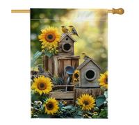 Bandiera per casa con girasole, natura rustica casetta per uccelli primaverile gialla su entrambi i lati in iuta decorativa per portico anteriore per esterni, patio, cortile, prato, ingresso, balcone
