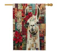 Bandiera per casa con lama Merry Christmas, 71 x 101 cm, double-face, per decorazione esterna, patchwork con animali natalizi, bandiera per la casa, per le vacanze, la fauna selvatica, per esterni