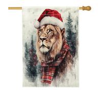 Bandiera per casa con leone di buon Natale, 71 x 101 cm, double-face, decorativa per esterni, divertente per l'inverno, per Natale, cortile, casa, vacanze, fauna selvatica, all'aperto, piccola