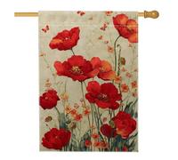 Bandiera per casa con papaveri, floreale romantica farfalla fiore estate rossa iuta double face bandiere decorative per portico anteriore per esterni, prato, cortile, patio, ingresso 71 x 101 cm