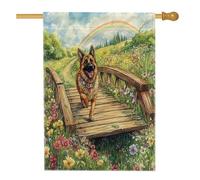 Bandiera per casa con pastore tedesco primaverile, 71 x 101 cm, double-face, per decorazione esterna, giardino, cuccioli, cortile, casa, tela, divertente, motivo floreale, per esterni, cortile, prato