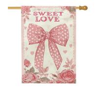 Bandiera per casa con prua, romantiche bandiere vintage con cuori e rose di San Valentino pesca su entrambi i lati, decorative per esterni, patio, cortile, prato, ingresso, balcone, 71 x 101 cm