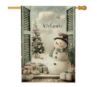 Bandiera per casa con pupazzo di neve, albero di Natale invernale con farfalla bianca su entrambi i lati, per portico anteriore, per esterni, patio, cortile, prato, ingresso, balcone, 71 x 101 cm