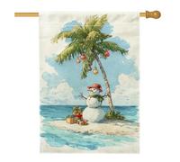 Bandiera per casa con pupazzo di neve, palma tropicale di Natale, regalo di Natale, blu su entrambi i lati, in iuta decorativa, per esterni, cortile, prato, patio, porta d'ingresso, 71 x 101 cm