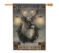 Bandiera per casa con renne, ghirlanda natalizia rustica con luci di Natale verde su entrambi i lati, decorativa, per esterni, patio, prato, ingresso, campeggio, 71 x 101 cm