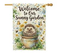 Bandiera per casa con riccio, primavera fantasiosa farfalla fiore verde primavera doppia tela esterna grande bandiera da giardino per esterni patio cortile prato ingresso balcone 71 x 101 cm