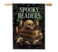 Bandiera per casa con teschio, candele scure gotiche per libri di Halloween, in iuta nera su entrambi i lati, grande bandiera da giardino per esterni, cortile, prato, patio, porta d'ingresso, 71 x 101