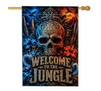 Bandiera per casa con teschio, stile tropicale, gotico, ibisco, montagna, estate, blu, double face, grande bandiera da giardino per esterni, patio, prato, ingresso, campeggio, 71 x 101 cm