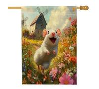 Bandiera per casa con topo primaverile, 71 x 101 cm, double-face, per decorazione esterna, giardino di campagna, animali frontali, tela, bandiera per la casa, divertente motivo floreale per esterni