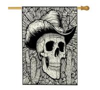 Bandiera per casa da cowboy con scheletro occidentale di Halloween, 71 x 101 cm, per esterni, bandiera vintage con teschio del sud-ovest standard verticale in lino, spaventosa e raccapricciante per