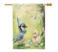 Bandiera per casa degli uccelli con ghiandaia blu pasquale, 71 x 101 cm, per esterni, graziose uova di pulcino, bandiera verticale standard per la casa, bandiera con motivo animale per cortile e