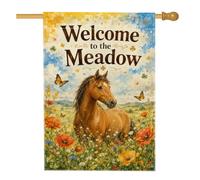 Bandiera per casa dei cavalli, bandiera rustica con farfalla e papaveri primaverili marroni su entrambi i lati, decorativa, per esterni, prato, cortile, patio, ingresso, 71 x 101 cm