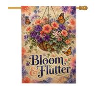 Bandiera per casa dei fiori, cesto da appendere con farfalla floreale primaverile viola a doppia faccia in iuta per portico anteriore bandiere decorative per esterni, patio, prato, ingresso campeggio