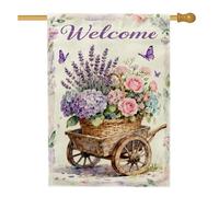 Bandiera per casa dei fiori, cesto floreale primaverile farfalla viola primavera viola double face decorativo esterno portico bandiere per esterni prato cortile ingresso 71 x 101 cm