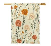 Bandiera per casa dei fiori con garofani primaverili, 71 x 101 cm, double-face, decorativa per esterni, fiori di campo vintage, bandiera per la casa in lino, per esterni, piccola bandiera per prato