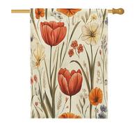 Bandiera per casa dei fiori con tulipano primaverile, 71 x 101 cm, double-face, per decorazione esterna, fiori di campo vintage, bandiera per la casa in tela da cortile, motivo estetico per esterni