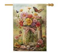 Bandiera per casa dei fiori, in stile rustico primaverile, con farfalla, giara gialla primaverile su entrambi i lati, grande bandiera da giardino per esterni, prato, cortile, patio, ingresso, 71 x 101
