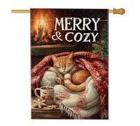 Bandiera per casa dei gatti, coperta invernale accogliente per camino, in iuta rossa, double-face, decorativa, per esterni, patio, prato, ingresso, campeggio, 71 x 101 cm