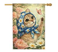 Bandiera per casa dei gatti, fantasiosa bandiera vintage farfalla margherite primavera blu double face in iuta decorativa per portico anteriore per esterni, cortile, prato, patio, porta d'ingresso, 71