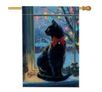 Bandiera per casa dei gatti, luci natalizie natalizie in iuta nera, double face, decorative per esterni, cortile, prato, patio, porta d'ingresso, 71 x 101 cm