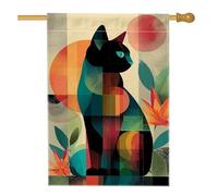 Bandiera per casa dei gatti, moderna bandiera astratta con fiori senza foglie nera su entrambi i lati in iuta decorativa per portico anteriore per esterni, cortile, prato, patio, porta d'ingresso, 71