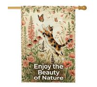 Bandiera per casa dei gatti, natura fantasiosa farfalla fiori primaverili toni caldi juta double face decorativo esterno portico bandiere per esterni patio cortile prato ingresso balcone 71 x 101 cm
