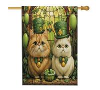 Bandiera per casa dei gatti persiani di San Patrizio, 71 x 101 cm, su entrambi i lati, per la decorazione esterna, in vetro colorato, per gattini, cortili, casa, casa, quadrifoglio, animali domestici
