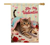 Bandiera per casa dei gatti, San Valentino, romantiche rose e cuori di San Valentino pesca, in iuta su entrambi i lati, per portico anteriore, bandiere decorative per esterni, cortile, prato, patio