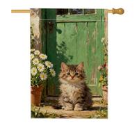 Bandiera per casa dei gattini, rustica affascinante margherite verde primavera verde doppia tela esterna grande bandiera da giardino per esterni cortile prato patio ingresso 71 x 101 cm
