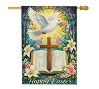 Bandiera per casa dei piccioni, libro con croce religiosa pasquale bianca su entrambi i lati, grande bandiera da giardino per esterni, cortile, prato, patio, porta d'ingresso, 71 x 101 cm