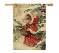 Bandiera per casa dei topi, mantello rosso natalizio con ramo di pino rosso su entrambi i lati, decorativa, per esterni, cortile, prato, patio, porta d'ingresso, 71 x 101 cm