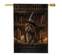 Bandiera per casa del cane Cairn Terrier di Halloween, 71 x 101 cm, per esterni, spaventosa strega, libri magici per cuccioli, bandiera verticale standard per la casa, decorazione per esterni