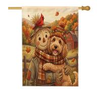 Bandiera per casa del cane con Cockapoo autunnale, 71 x 101 cm, double-face, decorativa per esterni, per fattoria autunnale, spaventapasseri, in tela, per la casa, divertente motivo per esterni