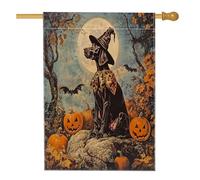 Bandiera per casa del cane con puntatore a pelo corto di Halloween, 71 x 101 cm, double-face, per esterni, divertente cucciolo di foresta, bandiera per la casa, motivo zucca spaventosa per esterni